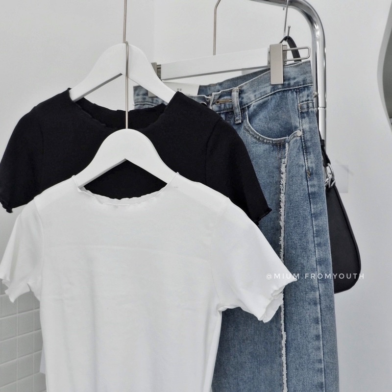 Croptop basic viền nhún