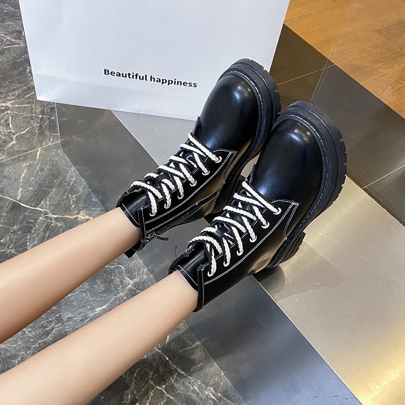 Giày bốt martin IELGY đế dày có khóa kéo màu sắc tương phản phong cách Anh Quốc thời trang cho nữ