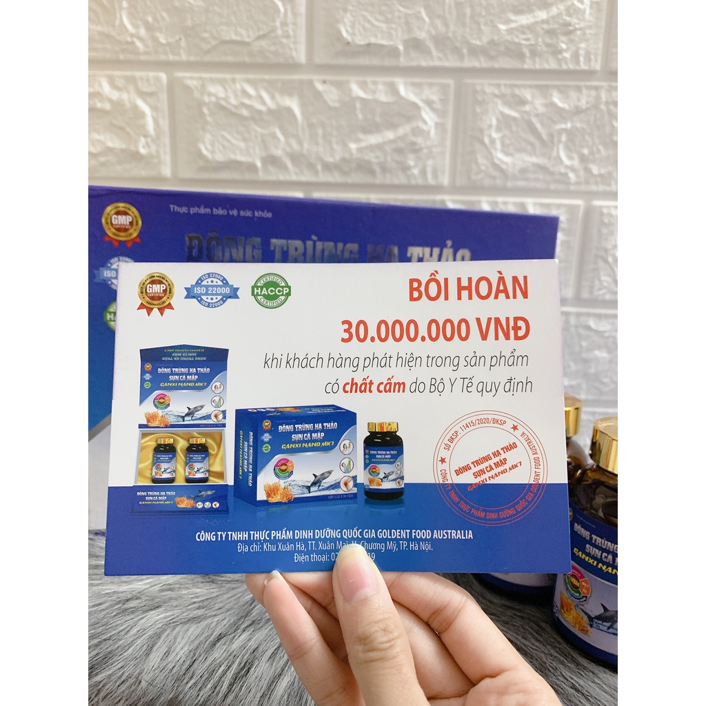 Viên uống Đông trùng hạ thảo sụn cá mập Canxi nano MK7 - (Hộp 2 lọ x 30 viên)