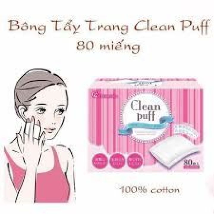 Bông tẩy trang Clean Puff Nhật Bản 80 miếng/ hộp, bông tẩy trang giá rẻ