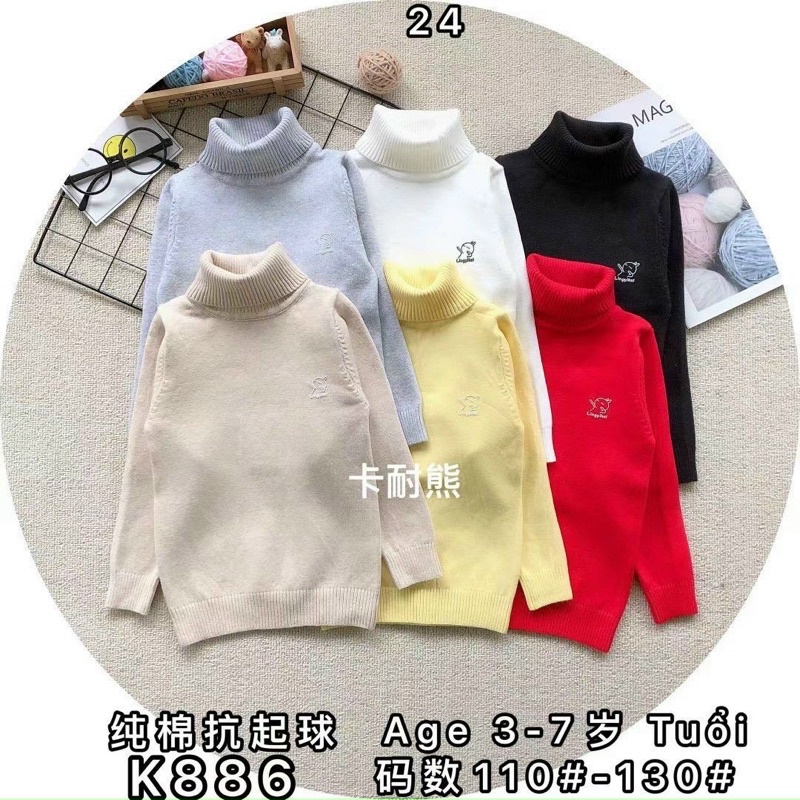 Áo len trơn cổ lọ cao cấp size 8-40kg