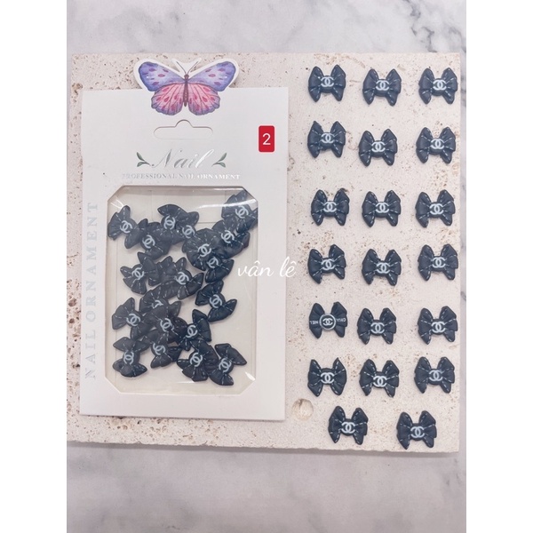 phụ kiện charm nơ thương hiệu chanel gắn móng tay nail