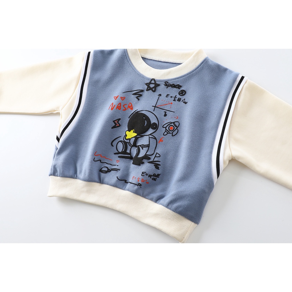 Áo Hoodie Cotton Tay Dài Giả Hai Lớp Họa Tiết Hoạt Hình Phong Cách Hàn Quốc Cho Bé Trai Gái