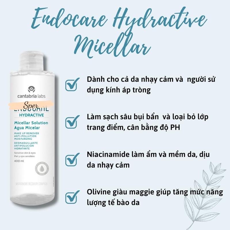 Tẩy trang Endocare Hydractive Micellar 400ml làm sạch sâu dịu nhẹ hàng Tây Ban Nha