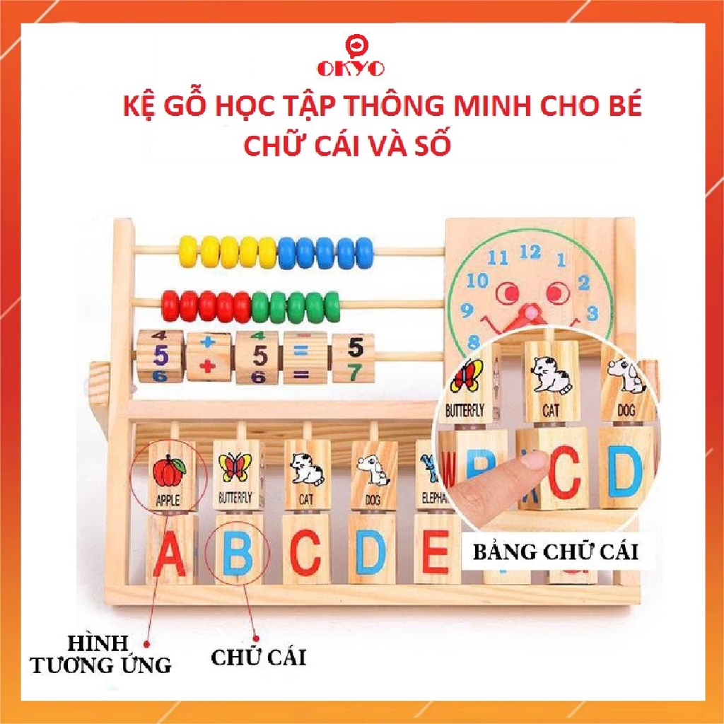 Kệ gỗ học tập thông minh cho bé (chất liệu gỗ an toàn) giúp bé làm quen với chữ cái và số- Okyo Kid