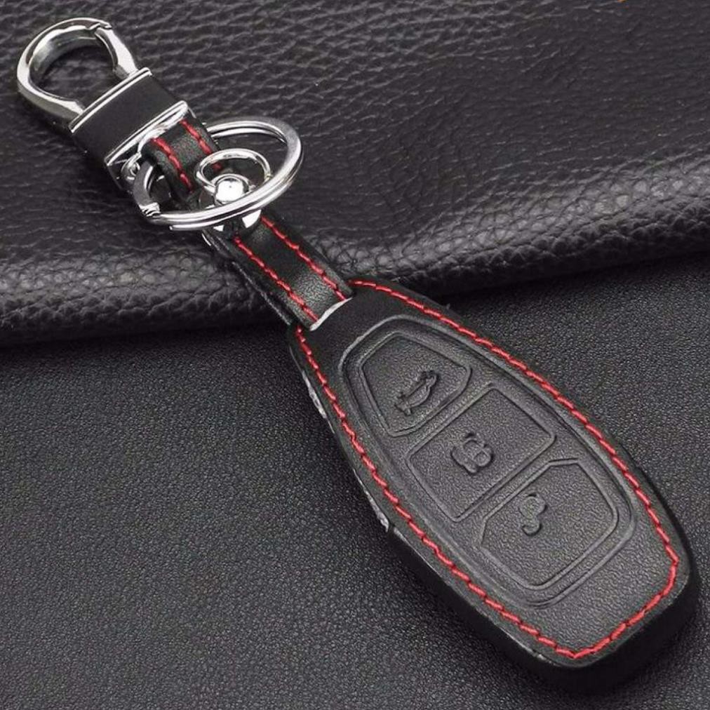 Bao da chìa khóa đen chỉ đỏ xe Ecosport 2015-2017