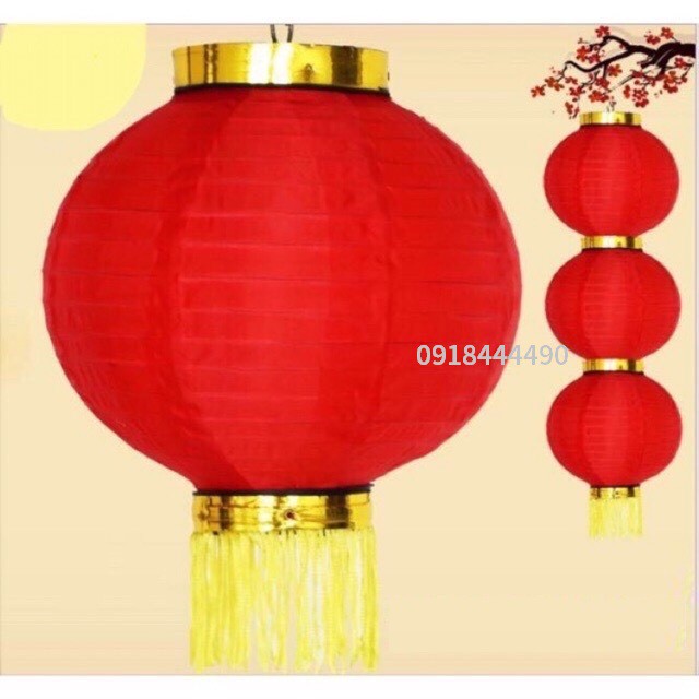 Đèn lồng vải hình tròn có tua rua chịu được mưa nắng