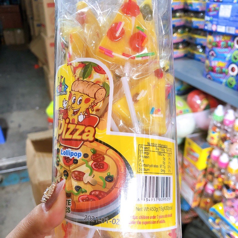 sỉ hộp 30 chiếc kẹo mút hình pizza và múi cam đep mắt