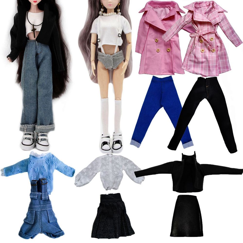 Bộ áo khoác jean + quần short da nhiều kiểu dáng tỉ lệ 11.5&quot; dành cho búp bê 1/6 (có bán lẻ)