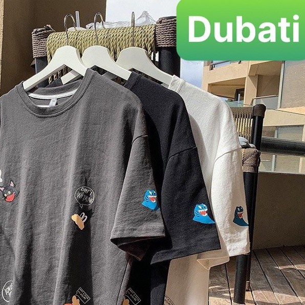 ÁO THUN NAM NỮ STICKER PATCH NHẬT BẢN FROM RỘNG TAY LỠ CHẤT VẢI MỀM MỊN- DUBATI FASHON