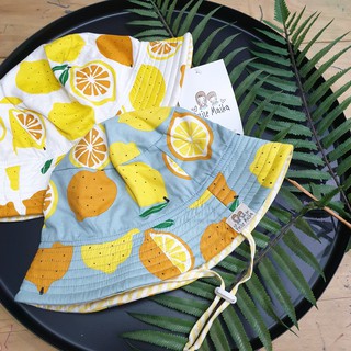 Mũ tai bèo, mũ bucket ĐỘI ĐƯỢC 2 MẶT, mũ rộng vành cho bé, ĐỦ SIZE, quả chanh nền trắng