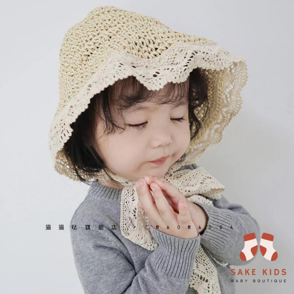 Mũ cói cho bé gái - Mũ cói đi biển cho bé từ 1-8 tuổi, có dây buộc xinh xắn dễ thương kiểu dáng Hàn Quốc MC01