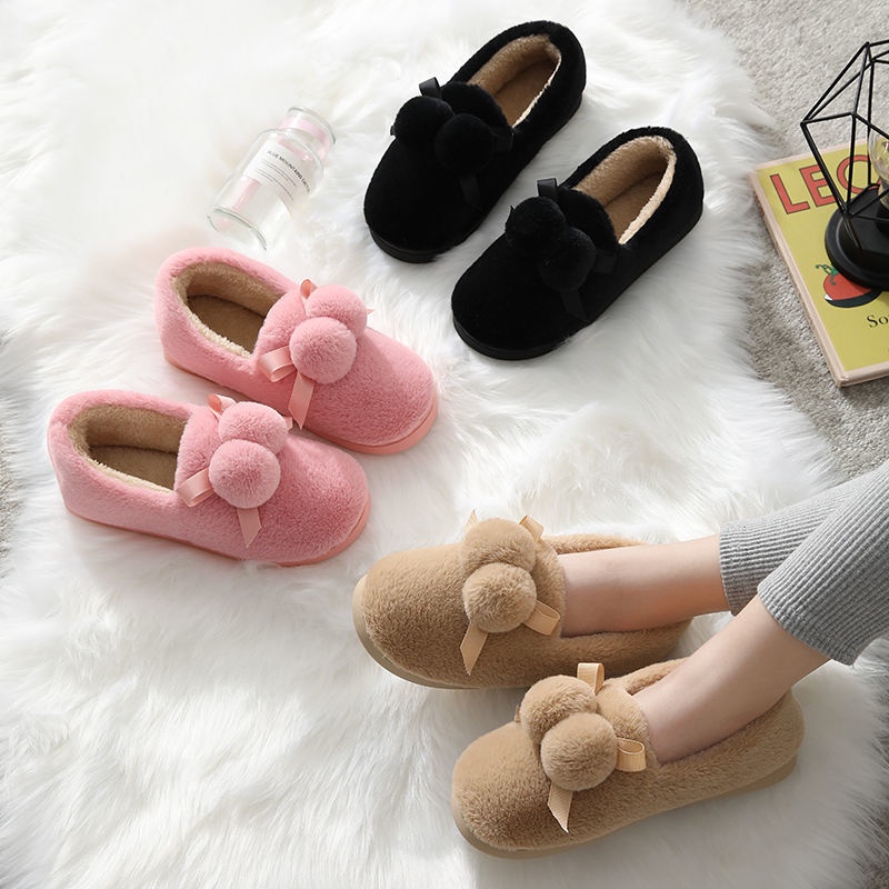 Giày lười đế bằng phối lông nhung dày dặn chống trượt chống mòn thời trang thu đông tùy chọn màu sắc dành cho nữ