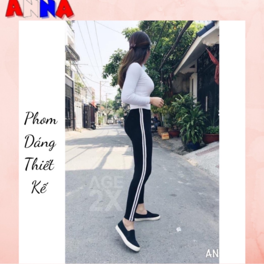 Quần legging nữ cạp cao dài nâng mông ,quần jogger 2 sọc chất cotton dày đẹp ANNA FASHION