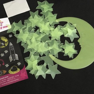 Sao dạ quang phát sáng loại 50 sao cỡ 4cm và một mặt trăng
