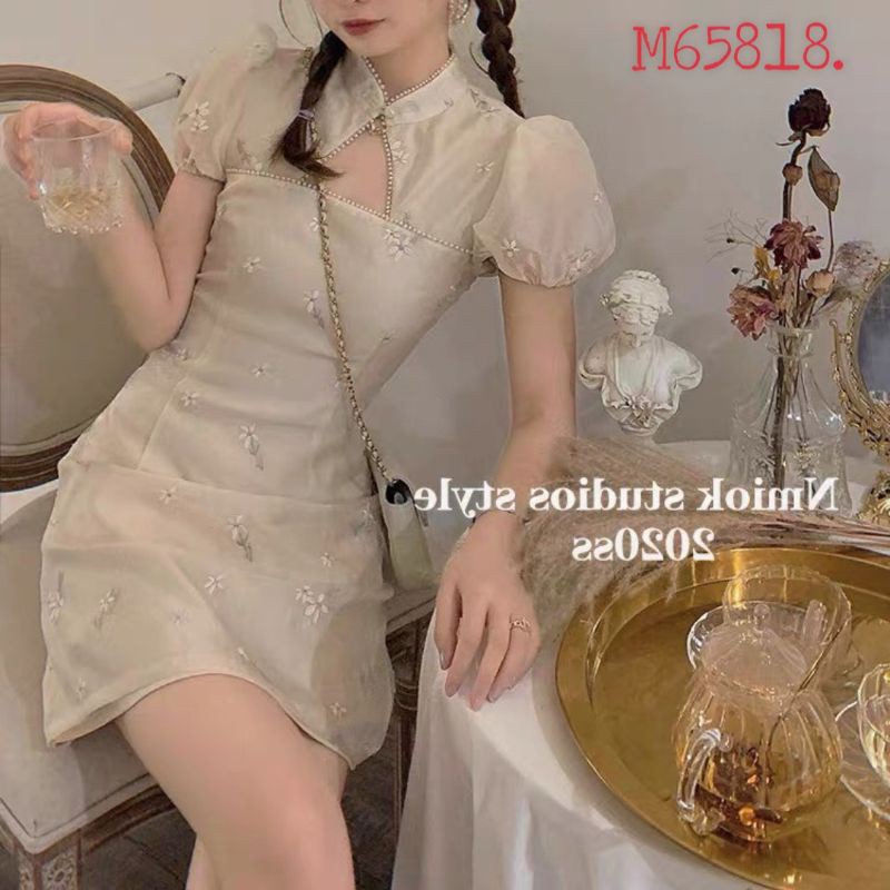 💚 ĐẦM VOAN HOA TRẮNG CỔ TÀU CUT-OUT NGỰC 💚