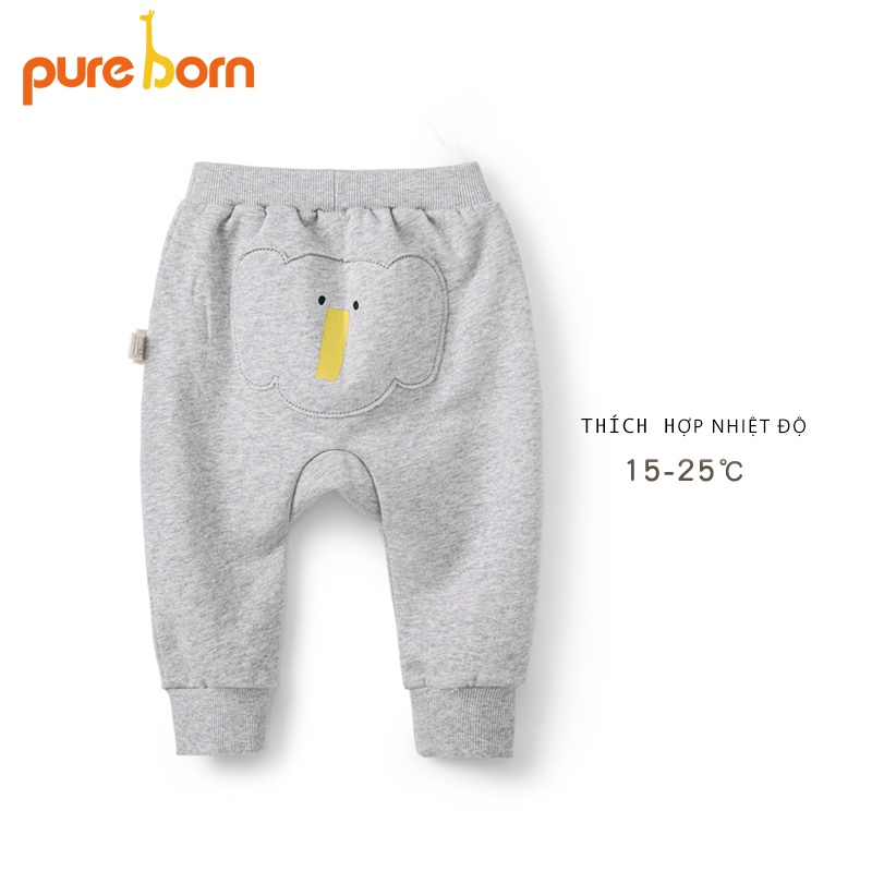Quần Bé Trai, Bé Gái PURE BORN Vải Nỉ Da Cá Dày Ấm Mông mặt thú, Quần Dài Cho Bé Mặc Nhà Thu Đông T36
