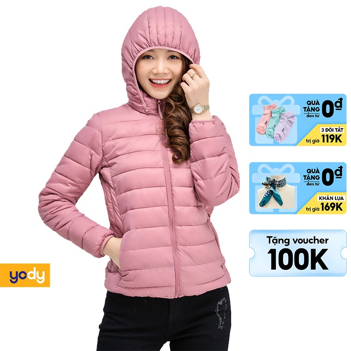 Áo phao Yody nữ cao cấp, áo khoác nữ đẹp nhẹ như lông vũ có mũ phn4000