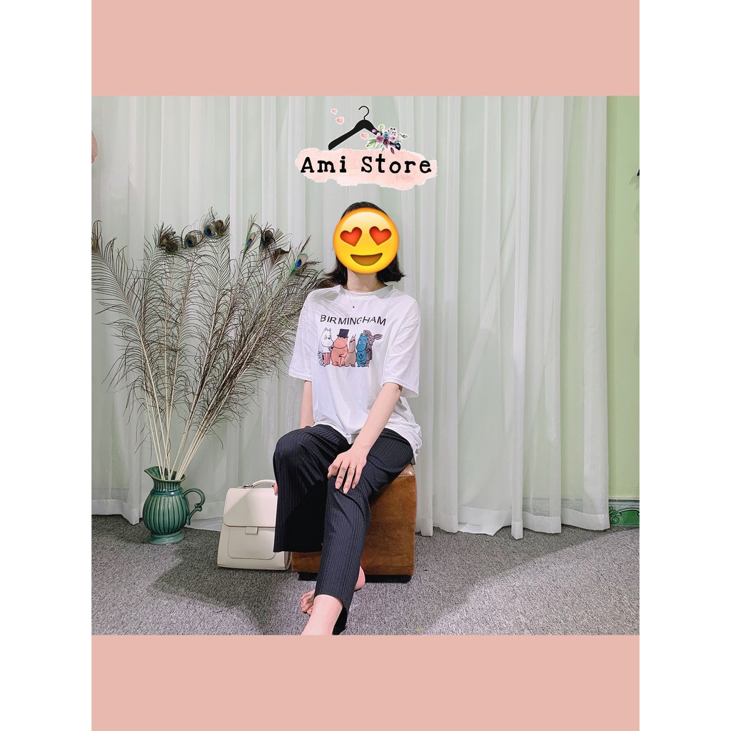 Áo phông form rộng giấu quần Ami in chữ BirmingHam phong cách Hàn Quốc AP04
