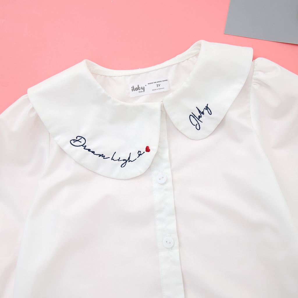 Áo sơ mi bé gái ILABY cổ sen lệch chất liệu thô lụa thoáng mát từ 11-36kg