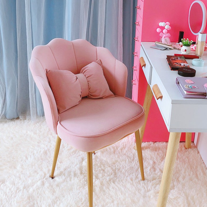 Ghế Nỉ Ngồi Bàn Trang Điểm Tặng Kèm Gối Nơ- Chân Xoay Nệm Êm Ái_ Ghế Ngồi Trang Trí Decor Spa, Phòng Chờ Hiện Đại