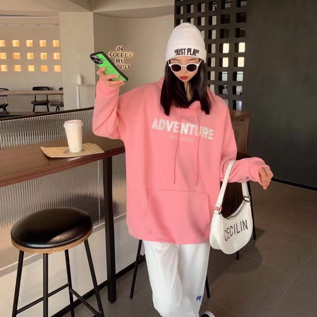Áo hoodie nỉ ngoại Adventure [FREESHIP] Hoodies form rộng tay phồng kiểu dáng bánh bèo pastel hàn quốc peonyb nữ