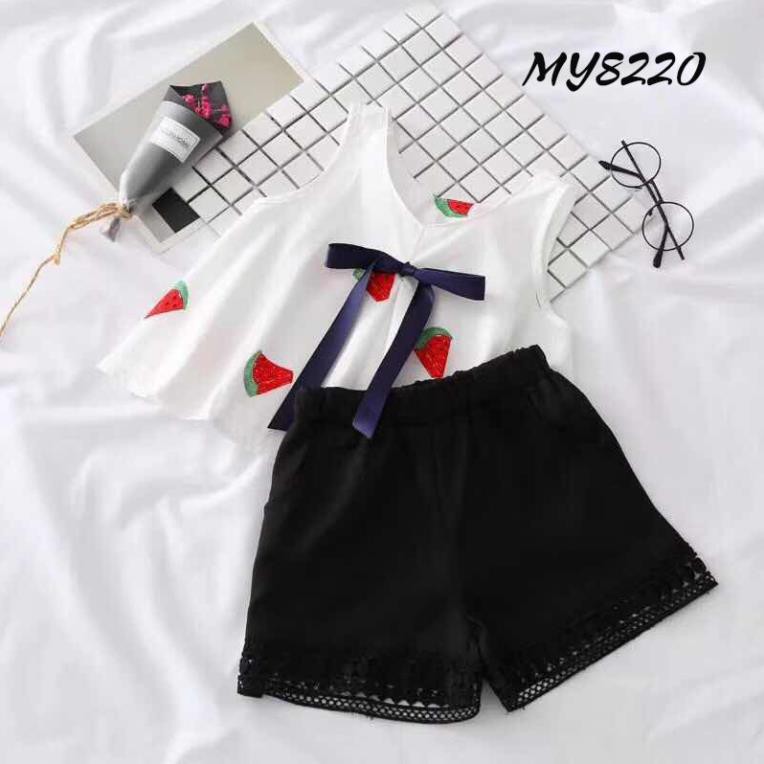 Sét bộ áo tay ngắn đính nơ hình quả dưa quần short xinh xắn cho bé - Bộ bé trai - bộ bé gái - Thời trang trẻ em