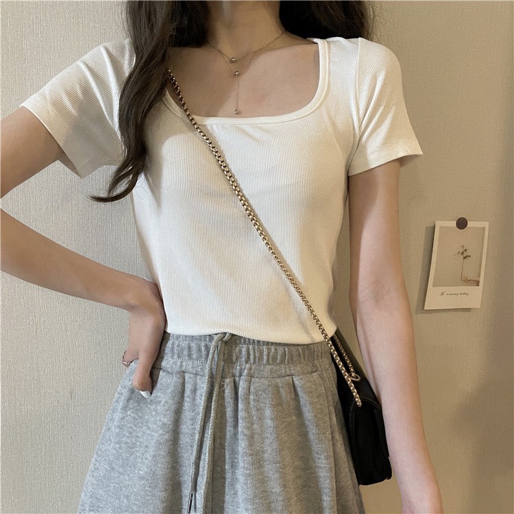 Áo body cổ vuông Luala kiểu ôm tay ngắn chất thun gân co giãn ulzzang nhiều màu Freesize