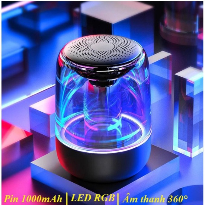 Loa Bluetooth Trên Dưới Trong Suốt Yayusi C7 âm thành vòm 6D âm bass trầm led RGB 1000mAh