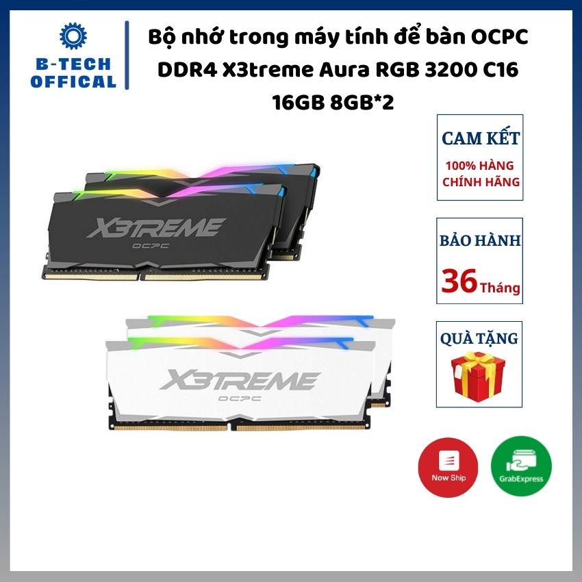 Bộ nhớ trong máy tính để bàn OCPC DDR4 X3treme Aura RGB 3200 C16 16GB 8GB*2 - Hàng chính hãng bảo hành 36 tháng