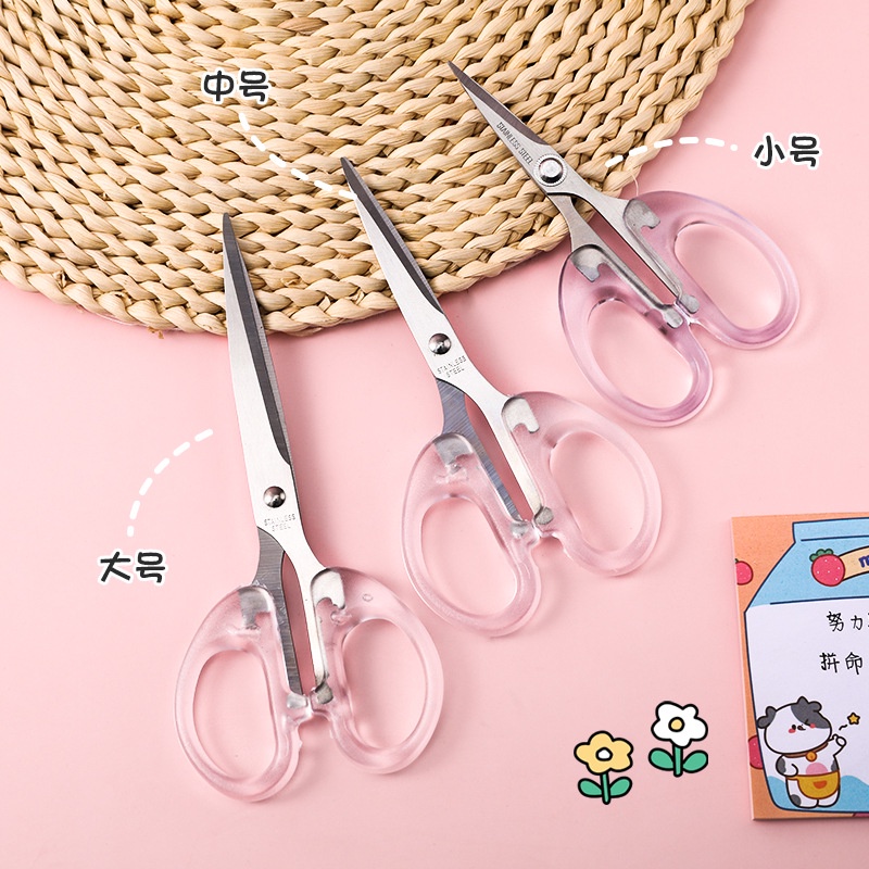 Kéo cắt giấy thủ công trong suốt cute dễ thương cho học sinh, Kéo Kanak 14cm CREAMY KCG169