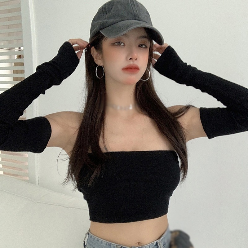 Áo Croptop tay dài màu sắc thanh lịch cho nữ