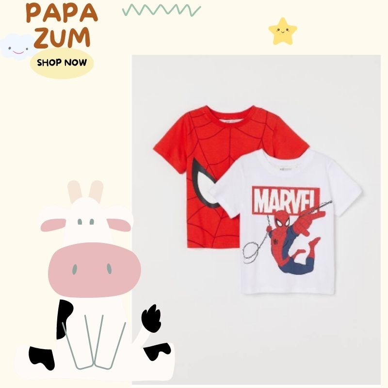 combo 2 áo marvel cho bé trai, set áo phông họa tiết siêu nhân chất cotton PAPAZUM SF973