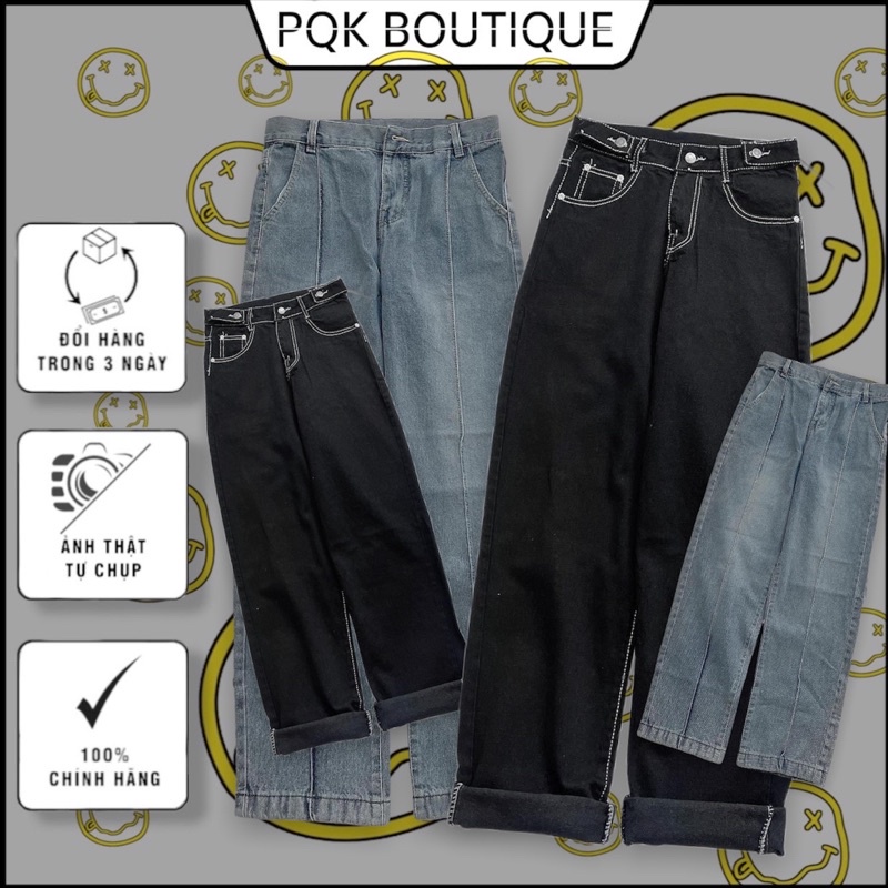 [sẵn] Quần Jean Nữ Basic Ống Suông Viền - pqk boutique