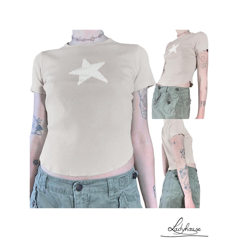 Áo Thun Tay Ngắn Cổ Tròn In Hình Ngôi Sao Thời Trang Mùa Hè Cho Nữ