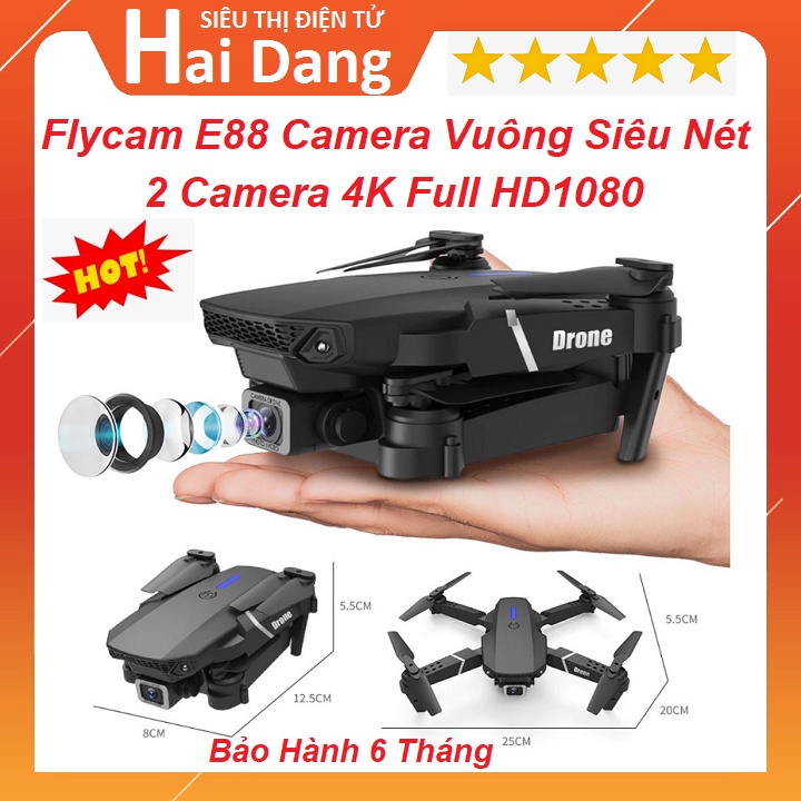 Flycam E88 Camera Vuông Siêu Nét, Bản Cao Cấp Có 2 Camera - drone 4k - Full HD1080 - Kết Nối Điện Thoại - Bay Xa 150 Mét