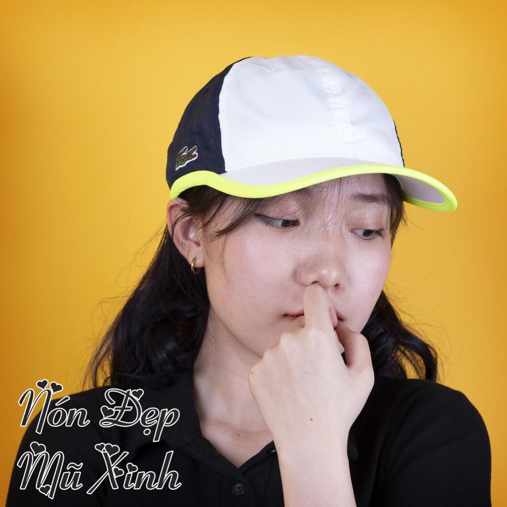 Nón lưỡi trai La coste chất dù gió siêu nhẹ cao cấp,nón kết dù,màu trắng phối xanh đen viền xanh neon
