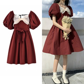 Váy babydoll tay phồng, đầm lolita babydoll nơ ngực kèm chocker