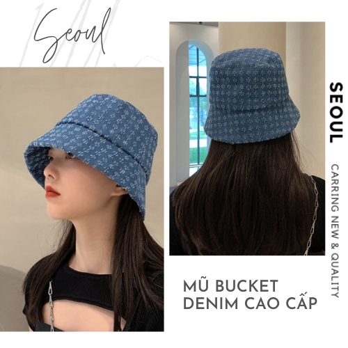 Nón bucket denim cao cấp hạo tiết chấm bi, nón vành tròn siêu nhẹ dùng cho 4 mùa hot trend 2021