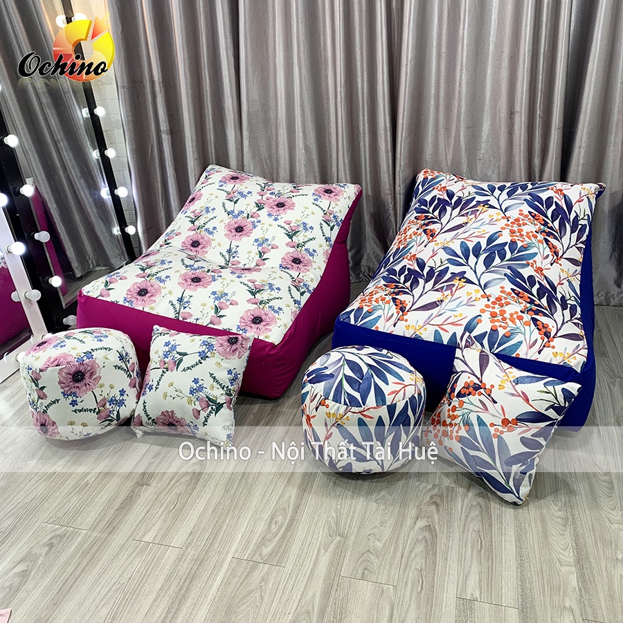 Ghế Lười Hạt Xốp Dáng Sofa Bệt Phong Cách Hiện Đại Gồm 3 Món Size To (Đủ Cả Lõi Xốp)