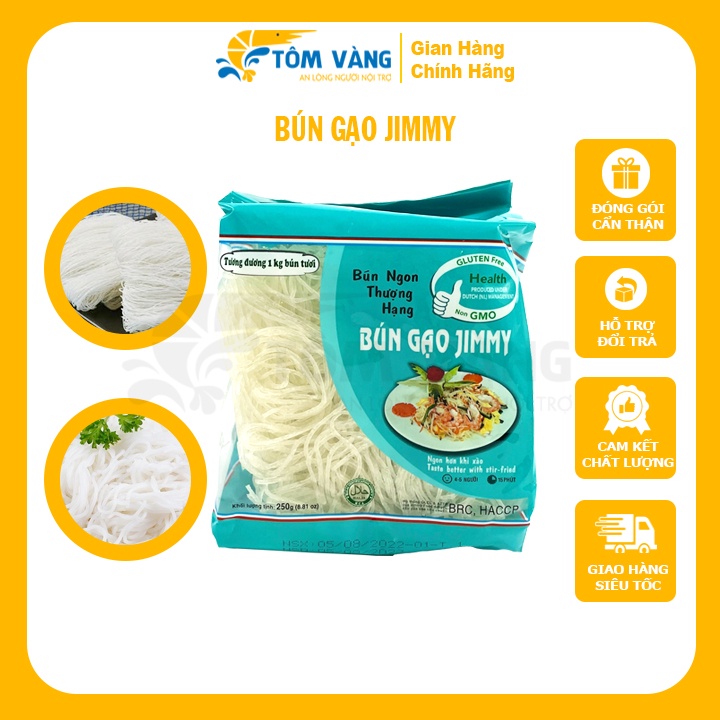 Bún Gạo Lứt Jimmy - Bún Gạo Trắng Jimmy - Bún Bò Huế Jimmy (gói 250gr)-Tôm Vàng