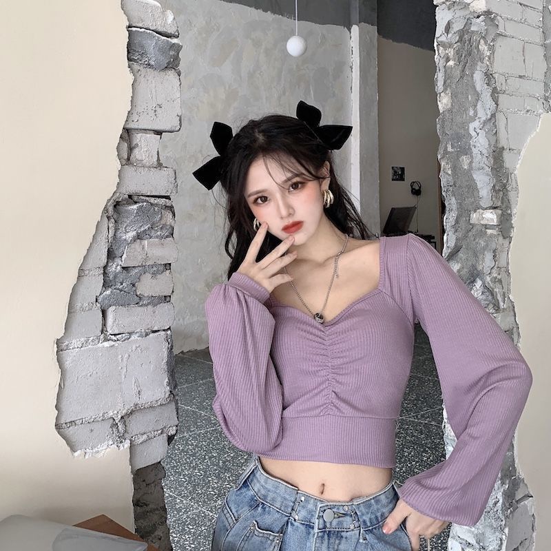 Áo Thun Ngắn Tay Phồng Cổ Chữ V Thời Trang Phương Tây Cho Nữ 2022