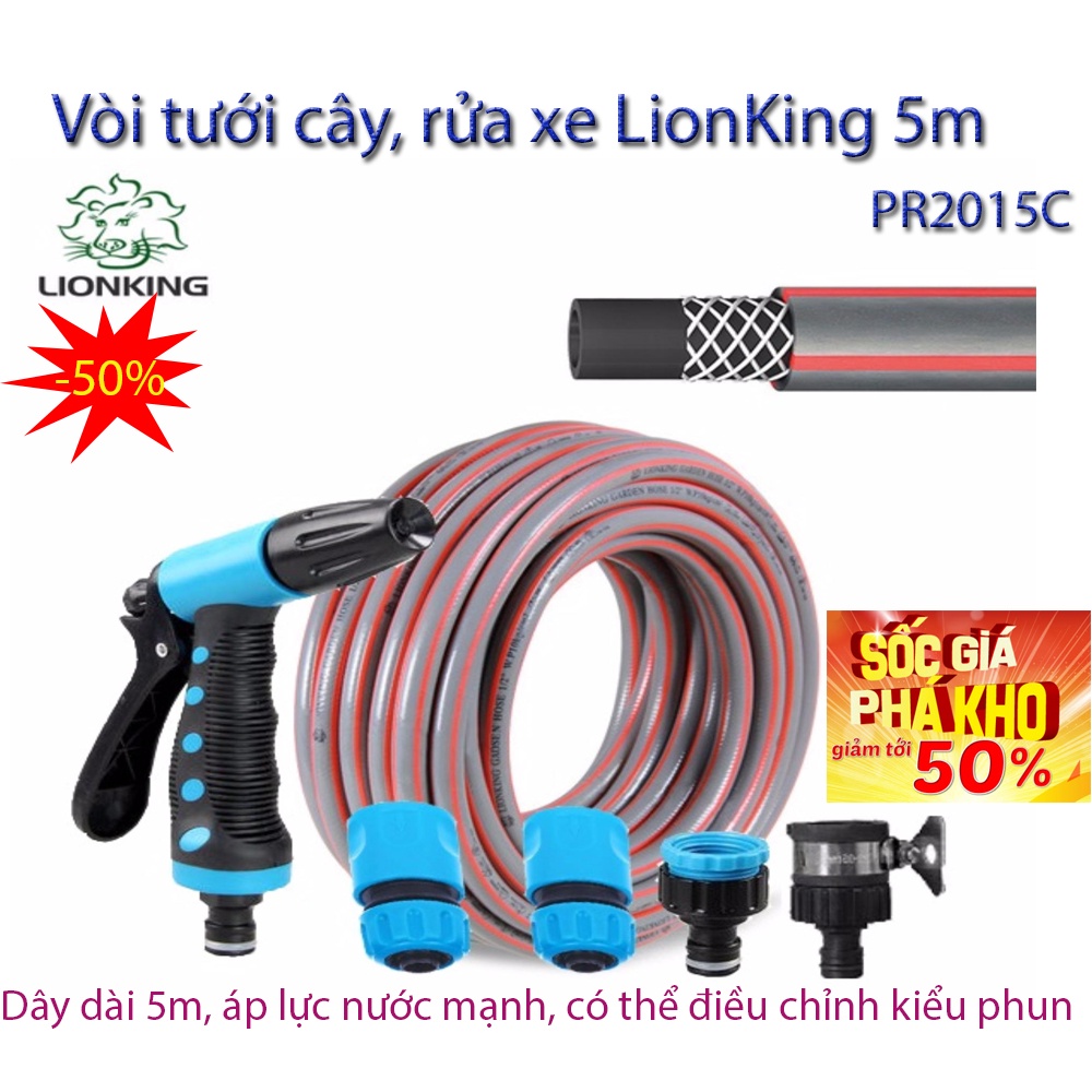 Vòi Xịt Đa Năng, Bộ Vòi Tưới Cây Rửa Xe Lionking PR2015C5M Chống Gập Chống Xoắn Chịu Nhiệt,Lắp Dễ Dàng - LOẠI TỐT,