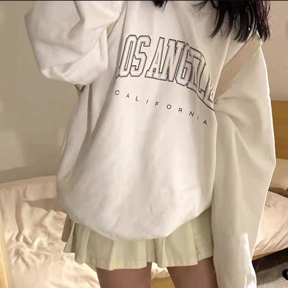 [ Quà tặng kẹo]Áo Sweater Trơn Dáng Rộng Tay Bồng Losangeles - Áo khoác nỉ xuông dài tay oversize màu trắng basic | BigBuy360 - bigbuy360.vn