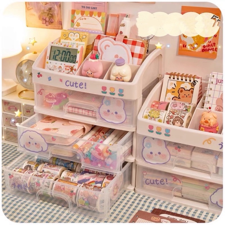 Kệ Đựng Mỹ Phẩm Nhựa 4 Tầng Để Bàn Tặng Kèm Sticker❤️FREESHIP❤️Khay Đựng Đồ Trang Điểm Nhiều Ngăn Chắc Chắn