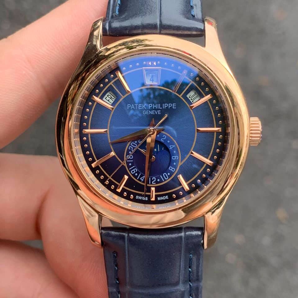 Đồng hồ Nam Ptek trăng sao máy nhật chạy cơ Automatic có thứ ngày tháng vỏ vàng hồng