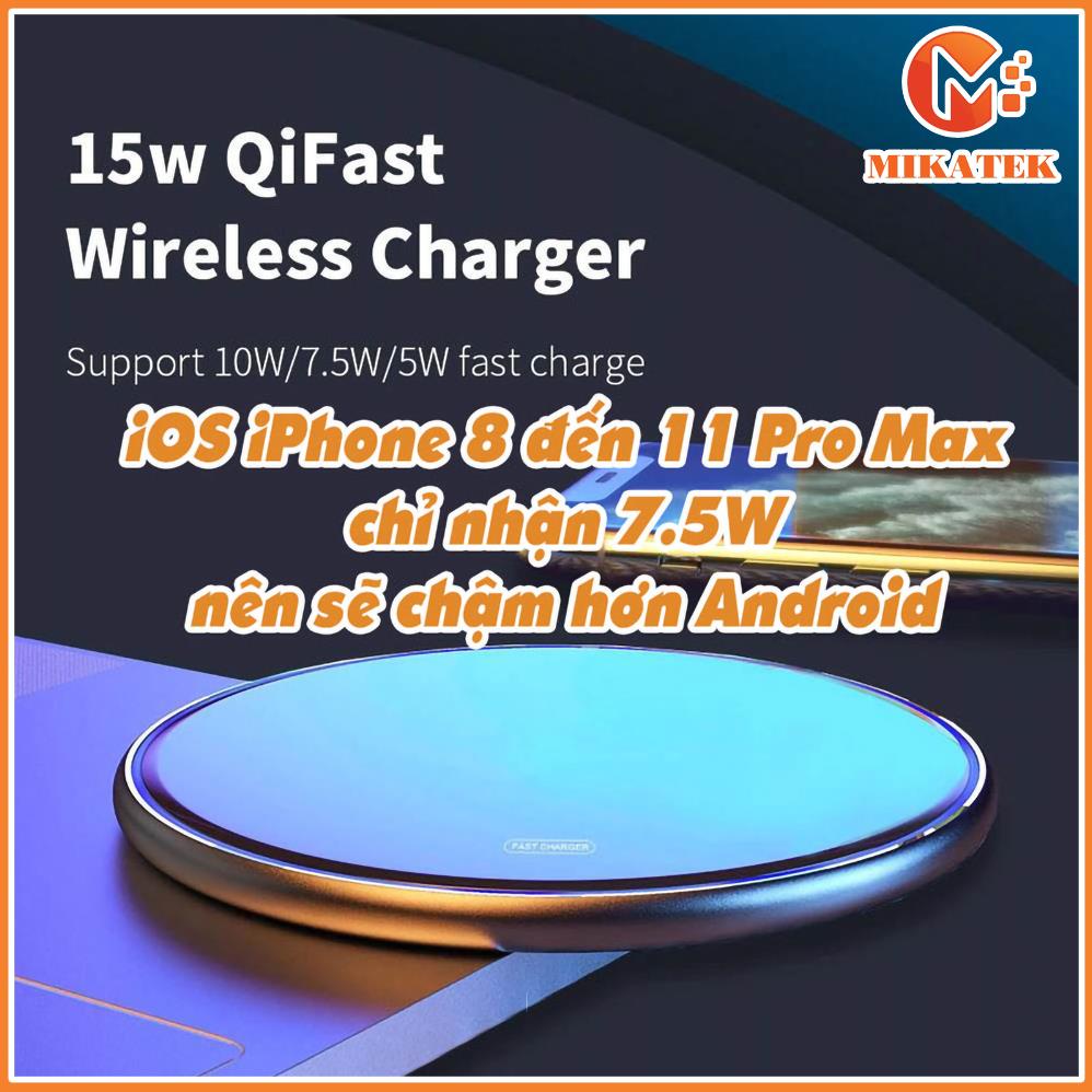 Đế Sạc Không Dây Gương Qi 15W Cảm Biến Sạc Nhanh Dành Cho iP Samsung Mikatek