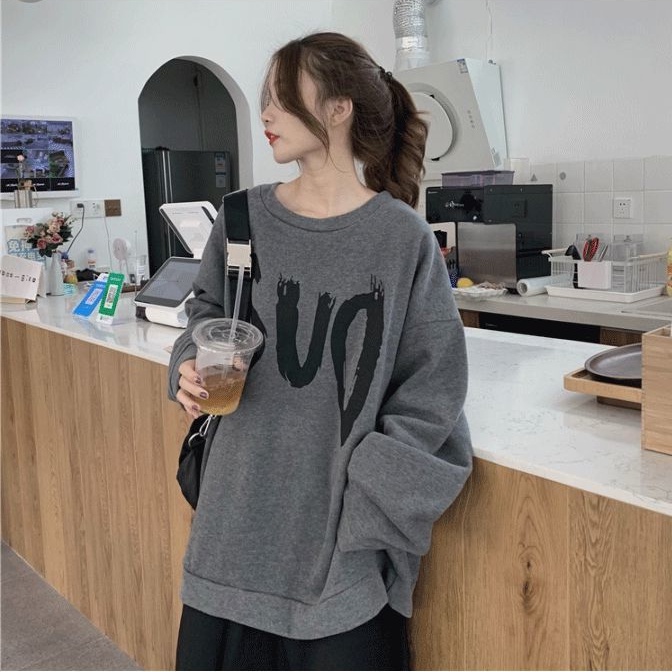 Áo Hoodie Nữ Plus Size Dáng Rộng Phong Cách Hàn Quốc
