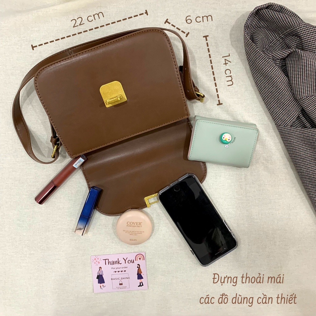 Hàng chuẩn QC - Túi đeo chéo dáng vuông vintage trẻ trung khoá gập thanh lịch - Basic.Shine mã BS01 - Hàng