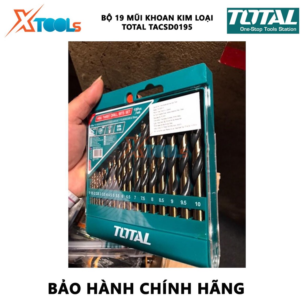 Bộ 19 mũi khoan hss TOTAL TACSD0195 Combo mũi khoan kim loại 19 mũi có kích thước từ 1 - 10 mm, mũi khoan hợp kim thép,